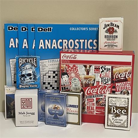 Mah Jongg Card Game, Anacrostics Puzzle Books, New Coca Cola Puzzle, Card Decks