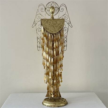3ft Gold-Toned Metal Capiz Shell Angel Sculpture Made in the Philippines
