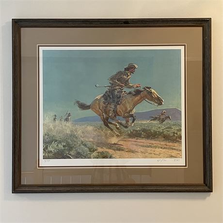 Harold Von Schmidt Signed and Numbered "Buffalo Bill Cody" Western Framed Print