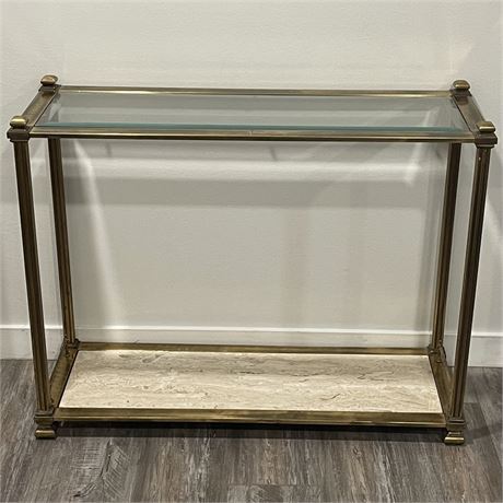 2 Tier Glass/Marble Console Table