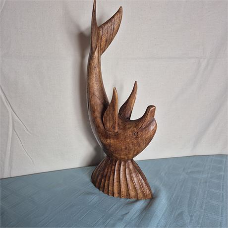 Hand-Carved Wooden Dolphin Swimming Sculpture
