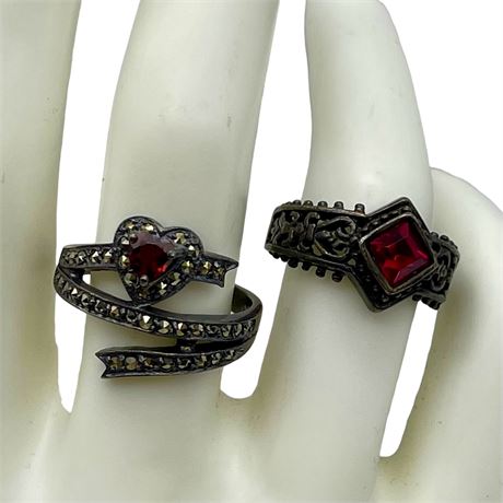 Vintage Sterling Silver Rings with Garnet Stones