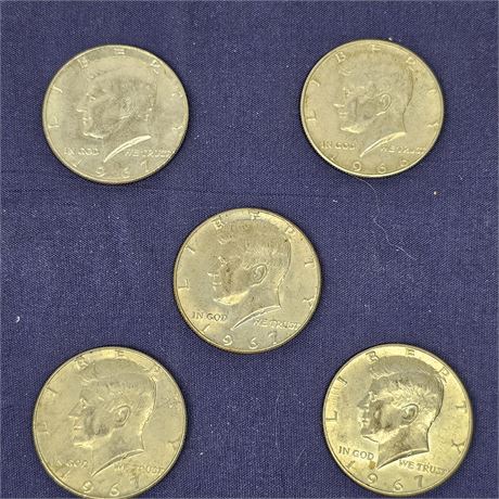 (5) 1967-1969 Silver Kennedy Half Dollars