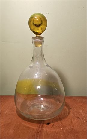 MCM Handblown Swirl Yellow Glass Decanter w/Stopper