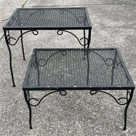 Pair of Black Wrought Iron Patio Side Tables
