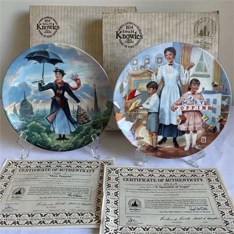 Knowles Walt Disney "Mary Poppins" Plates 1 and 2 w/ Boxes & Paperwork