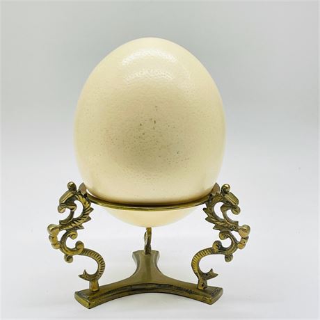 Vintage Decorative Ostrich Egg on Brass Stand