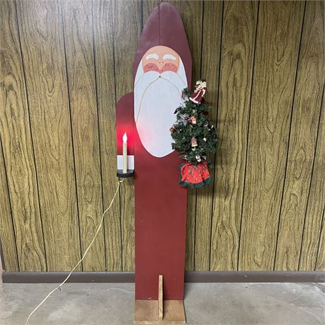Wooden 5 1/4 ft tall Painted and Lighted Santa Display