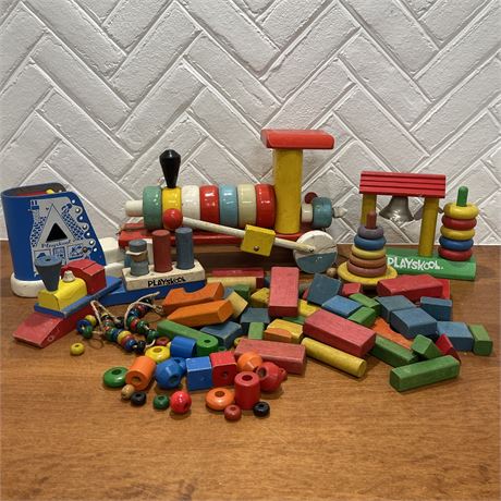 Collection of Vintage Wooden Playskool Toys
