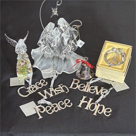 Acrylic Angels w/ Silver-Plated Bells & Silver Toned Ornaments