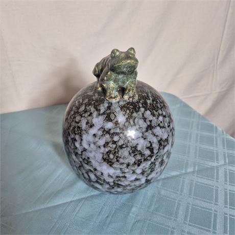 Ceramic Frog Sculpture Sitting on Sphere