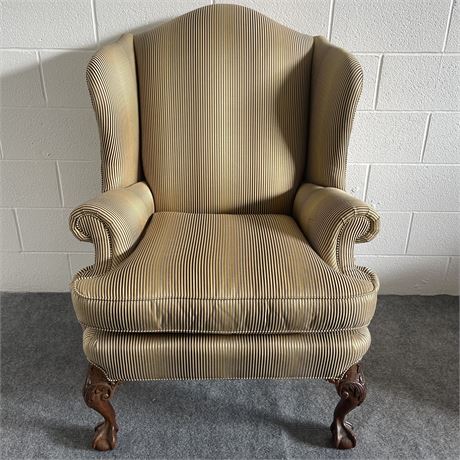 Hickory White-Gold and Black Satin Pinstripe Wing Back Chair-Brewster & Stroud