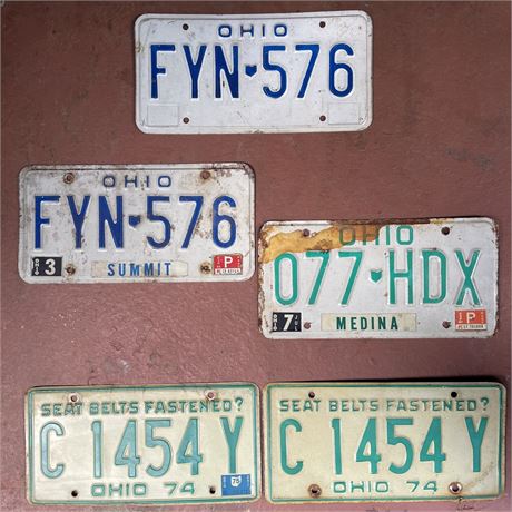 (5) Vintage Ohio License Plates - One Matching Pair