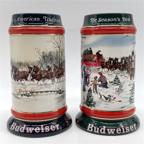 Vintage 1990/1991 Budweiser "The Season's Best" Beer Steins