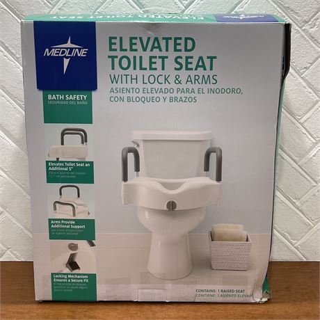 NIB Medline Elevated Toilet Seat with Lock and Arms