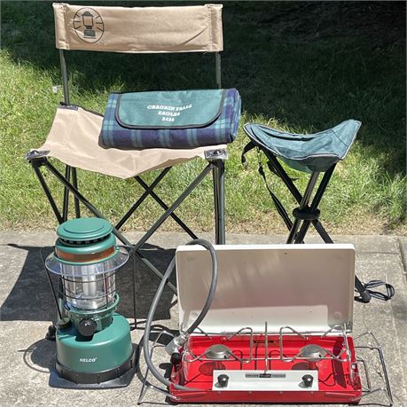 Camping Lot w/ Tilley 2-Burner Propane Camp Stove, Nelco Lantern & More