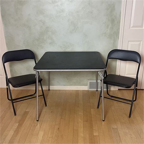 3-Piece Samsonite Folding Card Table and Chair Pair with Upholstered Ta