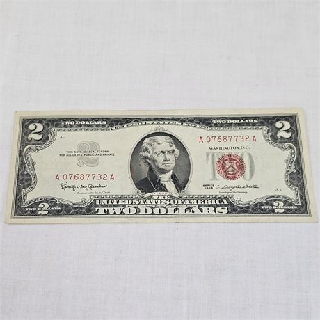Red Seal 1963 $2 Dollar Bill~Low Serial Number