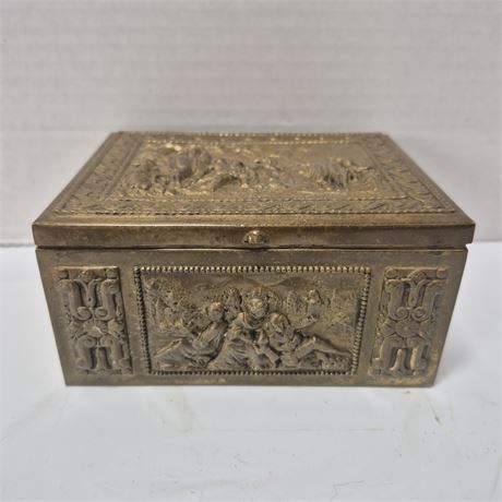 Antique Victorian Scenic Brass Keepsake Box
