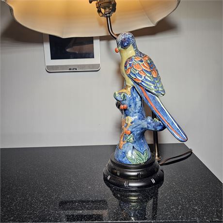 Colorful Porcelain Parrot Figurine Lamp w/ Shade 2 of 2