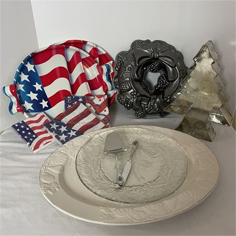 Variety of Holiday Serving Pieces - 4th of July, Thanksgiving and Christmas