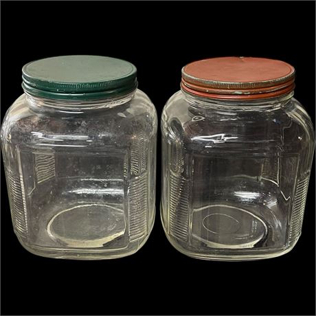Vintage Paneled Clear Glass Jars w/ Metal Lids
