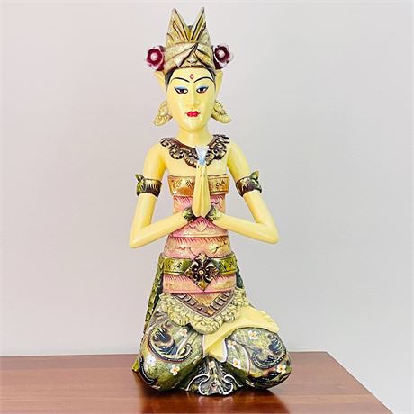 Carved Wood Balinese Bride Statue Figurine Hand Painted