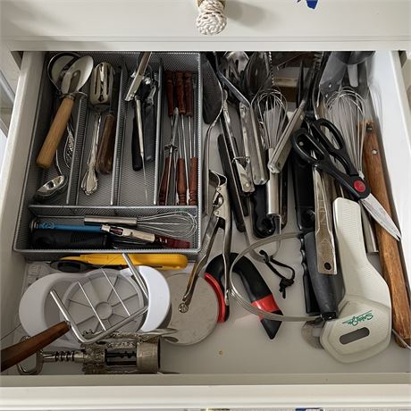 Drawer Full of Kitchen Utensils and Small Necessities