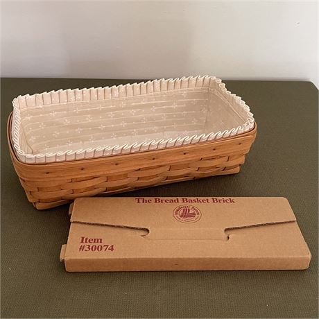 Longaberger Basket w/ The Bread Basket Brick and Fabric & Plastic Insert