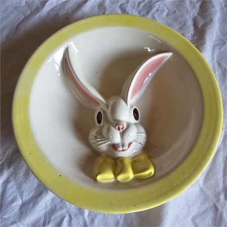 vintage ceramic divided dish featuring a bunny rabbit design,