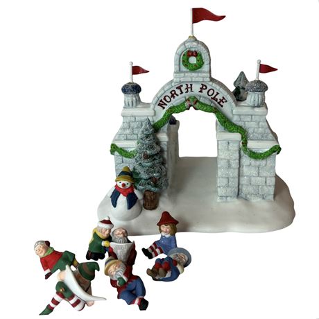 Heritage Village Coll North Pole Series Arch and Figurines w/ Shipping Boxes