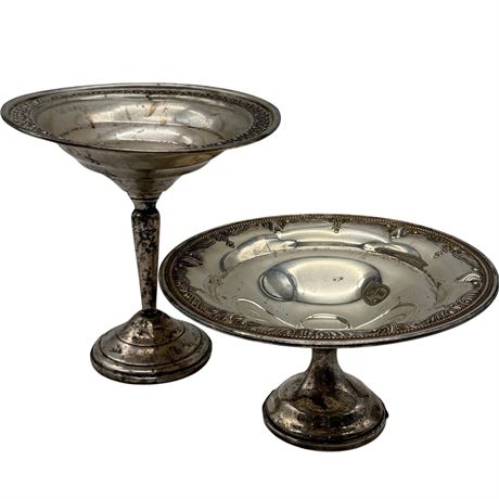 925 Sterling Silver Weighted Compote Dishes *Cement Mainly Removed*