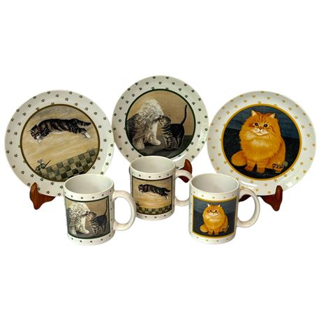 Vandor Herrera Collection Decorative Cat Plates and Mugs