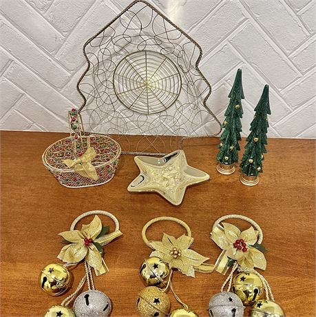 Wire Tree Centerpiece Basket, Lidded Basket, Bells, Tree Candles & Star Tray