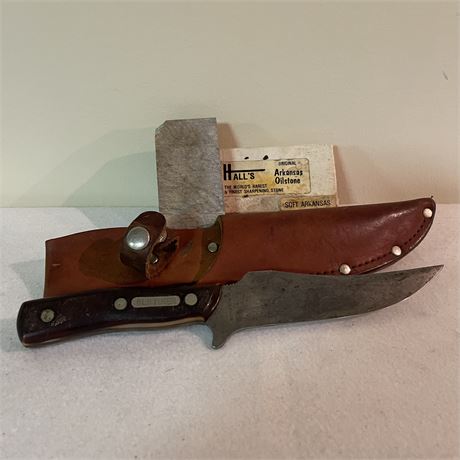 Old Timer Schrade-Walden Fixed Blade Knife w/ Sheath and Sharpening Stone