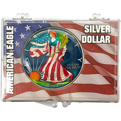 2001 Walking Liberty Silver Hand Painted One Dollar Coin
