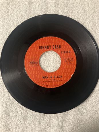 45 vinyl single by Johnny Cash, featuring the songs "Man in Black" and "L