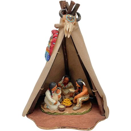 Vtg Artisan Native American Family in Teepee Figurine