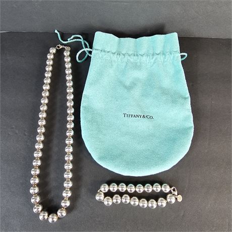 Tiffany & Co. Sterling Silver Pearl-Style Necklace and Bracelet