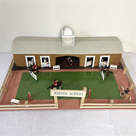 Vtg Riding School w/ Jockeys, Horses and Stable