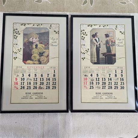 (2) 1930's Advertising Calendar Pages Framed in Heavy Duty Frames Lot 2