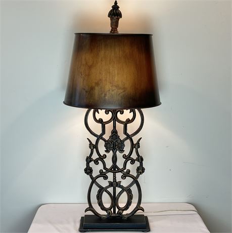 Arhaus Fielding Cast Iron Table Lamp w/ Metallic-Look Oval Lamp Shade