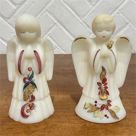 Fenton Satin Glass Prayer Angel Bells~Handpainted and Signed