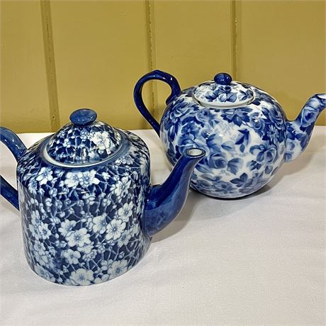 Oriental-Style Blue & White Floral Teapots