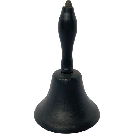 Large Vtg Cast Iron School Bell w/ Wood Handle