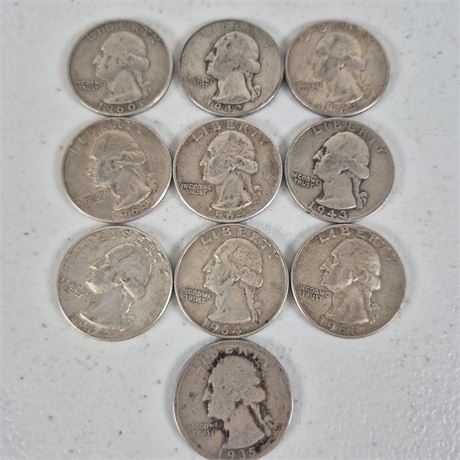 10 Pre 1964 90% Silver quarters