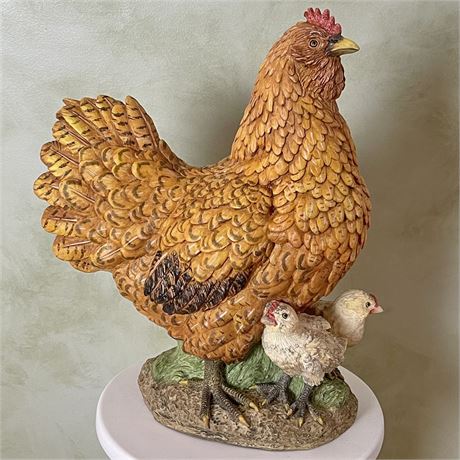 Hen with Baby Chics Resin Sculpture