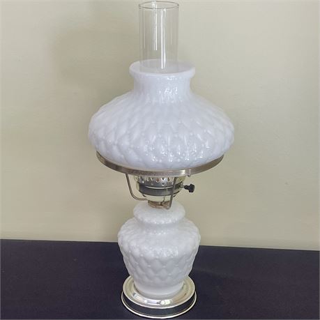 Vtg Quilted Milk Glass Hurricane Lamp