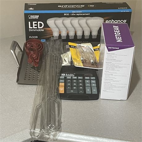 Household Items with Lightbulbs, WiFi Extender and Cooking Goods