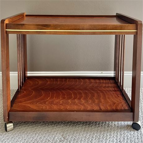 Mid Century Brass & Mahogany 2-Tier Bar Cart